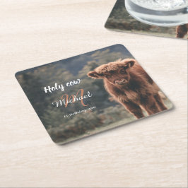 Highland koe kalf monogram eerste verjaardagsfeest kartonnen onderzetters