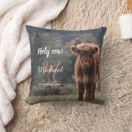 Highland koe kalf monogram eerste verjaardagsfeest kussen