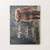 Highland koe kalf monogram eerste verjaardagsfeest legpuzzel (Verticaal)