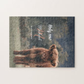 Highland koe kalf monogram eerste verjaardagsfeest legpuzzel (Horizontaal)