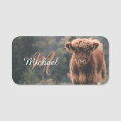Highland koe kalf monogram eerste verjaardagsfeest naamplaatje (Voorkant)