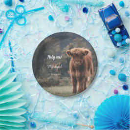 Highland koe kalf monogram eerste verjaardagsfeest papieren bordje