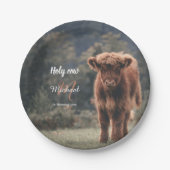Highland koe kalf monogram eerste verjaardagsfeest papieren bordje (Voorkant)
