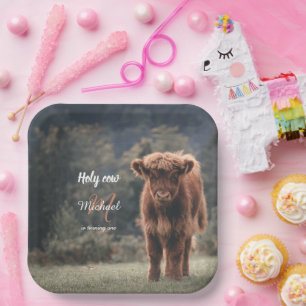 Highland koe kalf monogram eerste verjaardagsfeest papieren bordje