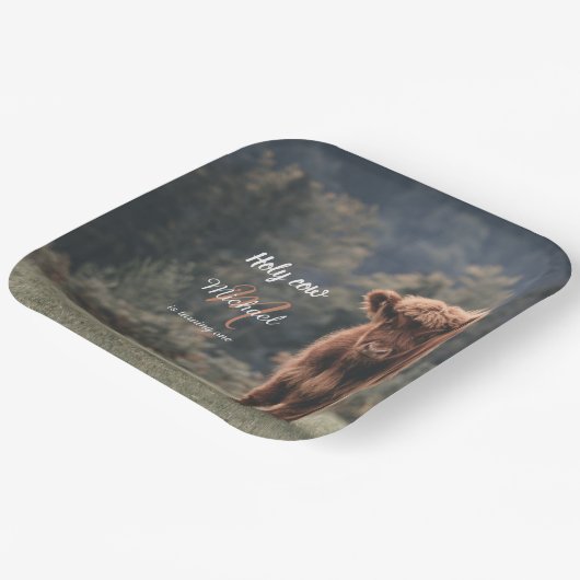 Highland koe kalf monogram eerste verjaardagsfeest papieren bordje (Gebogen)