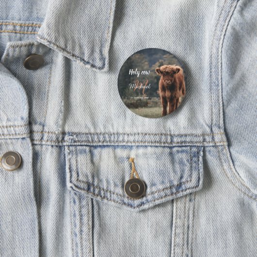 Highland koe kalf monogram eerste verjaardagsfeest ronde button 5,7 cm (In situ)