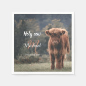 Highland koe kalf monogram eerste verjaardagsfeest servet (Voorkant)