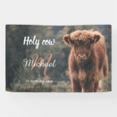 Highland koe kalf monogram eerste verjaardagsfeest spandoek (Horizontaal)