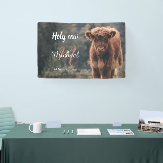 Highland koe kalf monogram eerste verjaardagsfeest spandoek (Beurs)