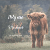 Highland koe kalf monogram eerste verjaardagsfeest sticker (Voorkant)