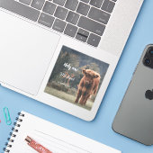 Highland koe kalf monogram eerste verjaardagsfeest sticker (Laptop met iPhone)