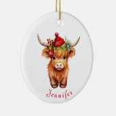 Highland Koe Kerstmis Santa Hat gepersonaliseerd Keramisch Ornament (Rechts)