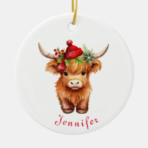 Highland Koe Kerstmis Santa Hat gepersonaliseerd