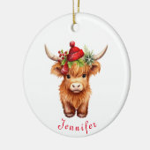 Highland Koe Kerstmis Santa Hat gepersonaliseerd Keramisch Ornament (Links)