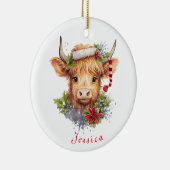 Highland Koe Kerstmis Santa Hat gepersonaliseerd Keramisch Ornament (Rechts)