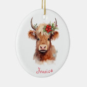 Highland Koe Kerstmis Santa Hat Gepersonaliseerde  Keramisch Ornament (Rechts)