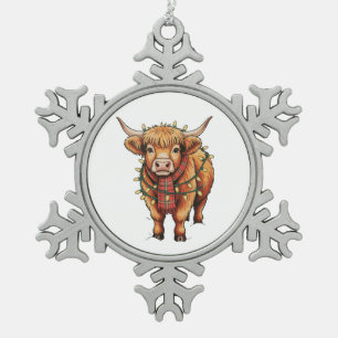 Highland Koe Kerstmiskerstmis Santa Baby Woolly Bo Tin Sneeuwvlok Ornament