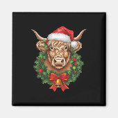 Highland Koe Kerstmiskerstmis Santa Woolly Boerder Magneet (Voorkant)