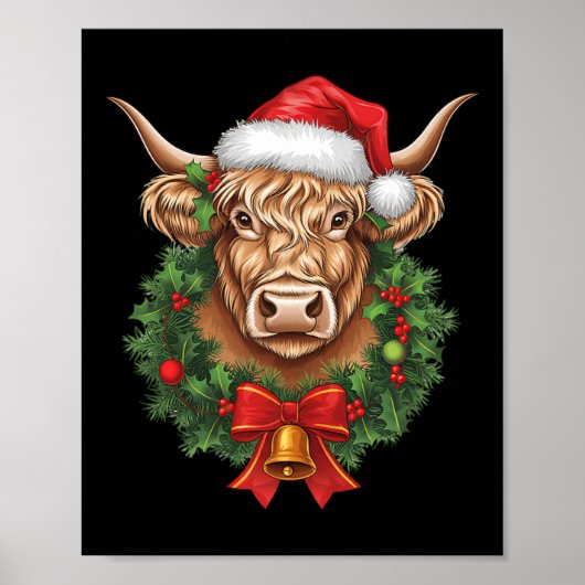 Highland Koe Kerstmiskerstmis Santa Woolly Boerder Poster (Voorkant)
