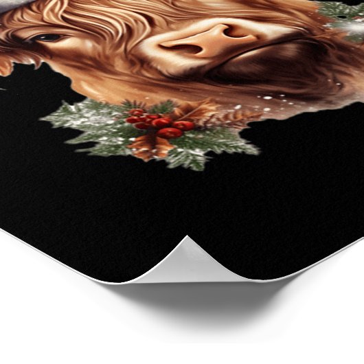 Highland Koe Kerstmiskerstmis Santa Woolly Boerder Poster (Hoek)