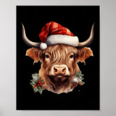 Highland Koe Kerstmiskerstmis Santa Woolly Boerder Poster (Voorkant)