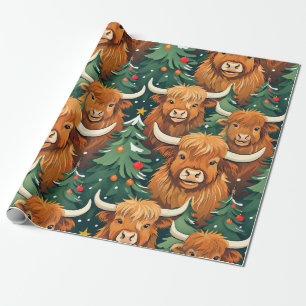 Highland Koe kerstpatroon Cadeaupapier