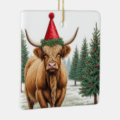 Highland Koe Kerstversiering – Feestelijk Plein C Keramisch Ornament (Rechts)