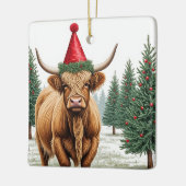 Highland Koe Kerstversiering – Feestelijk Plein C Keramisch Ornament (Links)