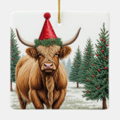 Highland Koe Kerstversiering – Feestelijk Plein C Keramisch Ornament (Achterkant)