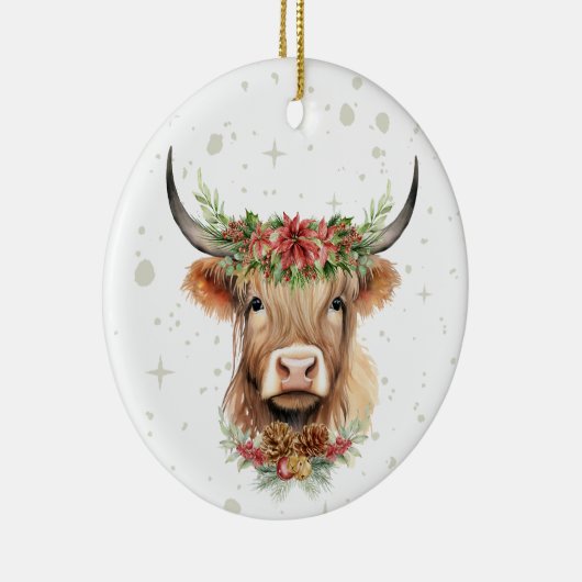 Highland Koe kerstversiering gepersonaliseerd Keramisch Ornament (Rechts)