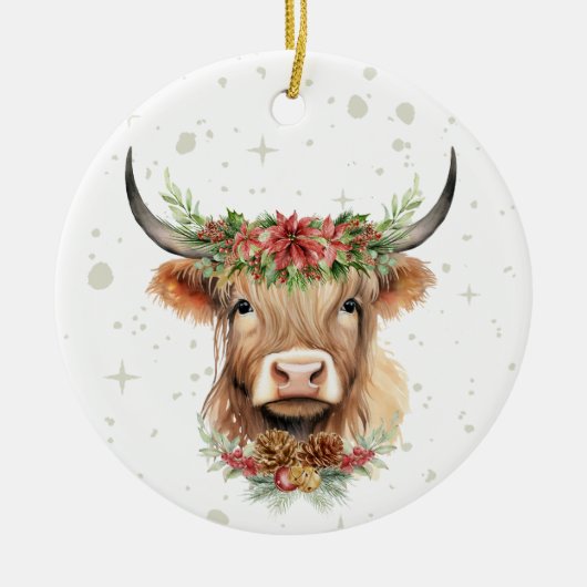 Highland Koe kerstversiering gepersonaliseerd Keramisch Ornament (Voorkant)