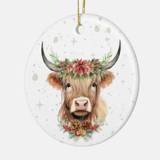 Highland Koe kerstversiering gepersonaliseerd Keramisch Ornament (Links)