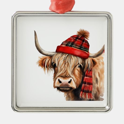 Highland koe kerstversiering metalen ornament (Voorkant)