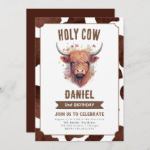 Highland Koe Kids Verjaardagsfeestuitnodiging