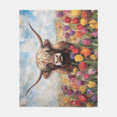 Highland Koe Kleurrijke Tulpen Schilderen Fleece Deken (Voorkant)