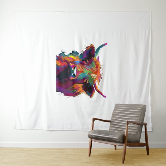 Highland Koe, koe, Highland koe kunst, schattig Hi Wandkleed (In Situ (horizontaal))