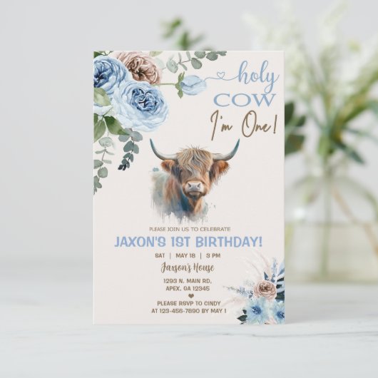 Highland koe, koe jongensuitnodiging. kaart (Staand voorkant)