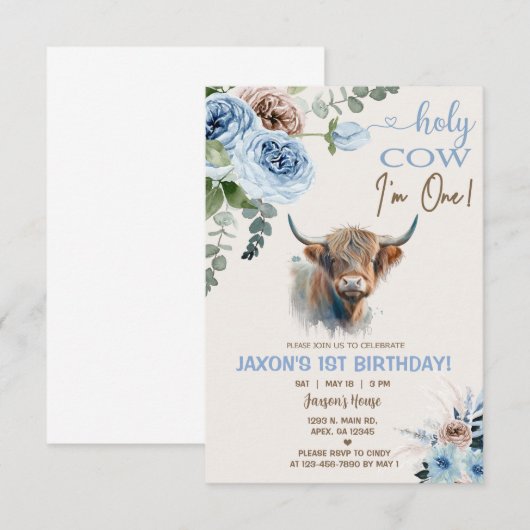 Highland koe, koe jongensuitnodiging. kaart (Voorkant / Achterkant)
