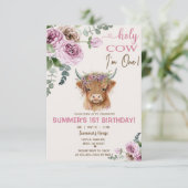 Highland koe, koe meisje verjaardagsuitnodiging. kaart (Staand voorkant)