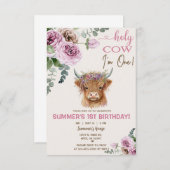 Highland koe, koe meisje verjaardagsuitnodiging. kaart (Voorkant / Achterkant)