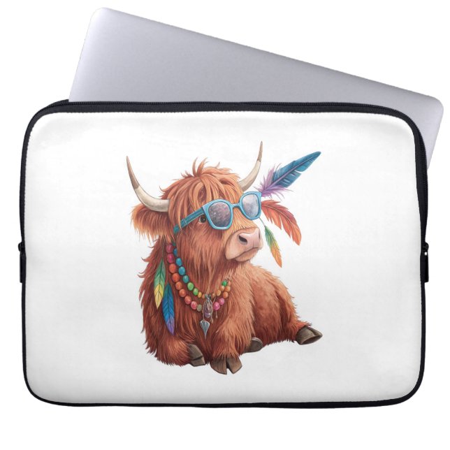 Highland Koe, Koele Koe, Zonnebril Laptop Sleeve (Voorkant)