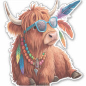 Highland Koe, Koele Koe, Zonnebril Sticker (Voorkant)