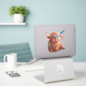 Highland Koe, Koele Koe, Zonnebril Sticker (Laptop op bureau)