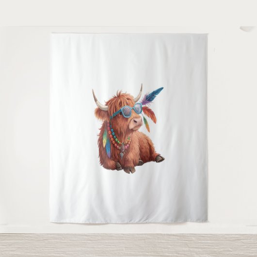 Highland Koe, Koele Koe, Zonnebril Wandkleed (Voorkant)