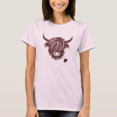 Highland Koe Koppels Matching Roze Valentijnsdag T-shirt (Voorkant)