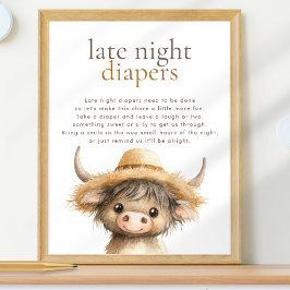 Highland Koe Late Night Luiers Baby shower Poster