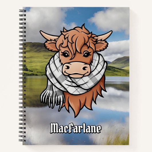 Highland Koe MacFarlane Zwart-wit Tartan Sjaal Notitieboek (Voorkant)