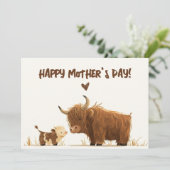 Highland Koe Mama & Kalf Rustiek Happy Moederdag Feestdagenkaart (Staand voorkant)