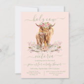 Highland Koe mammie en Baby shower florroze Kaart (Voorkant)