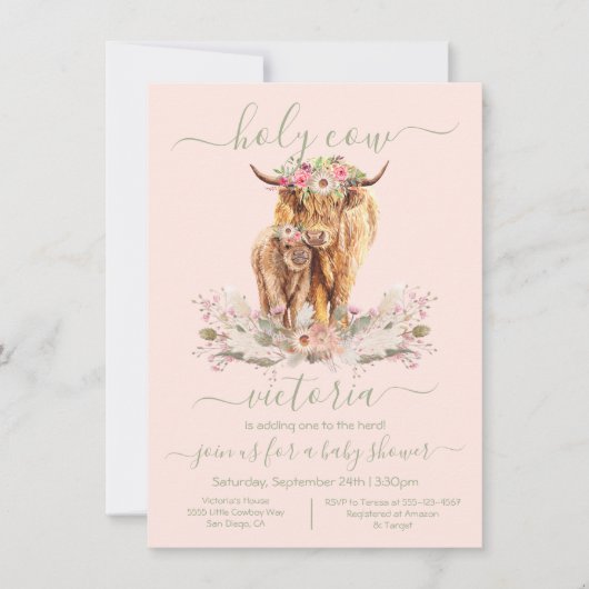 Highland Koe mammie en Baby shower florroze Kaart (Voorkant)